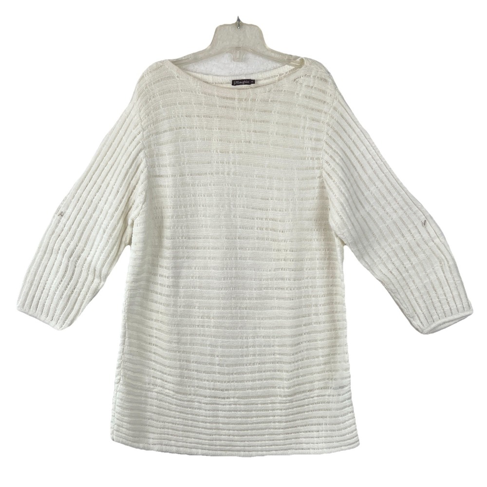 J. MCLAUGHLIN‎ Ivory Cream Ribbed Textured Knit Cottagecore Sweater Size MEDIUM